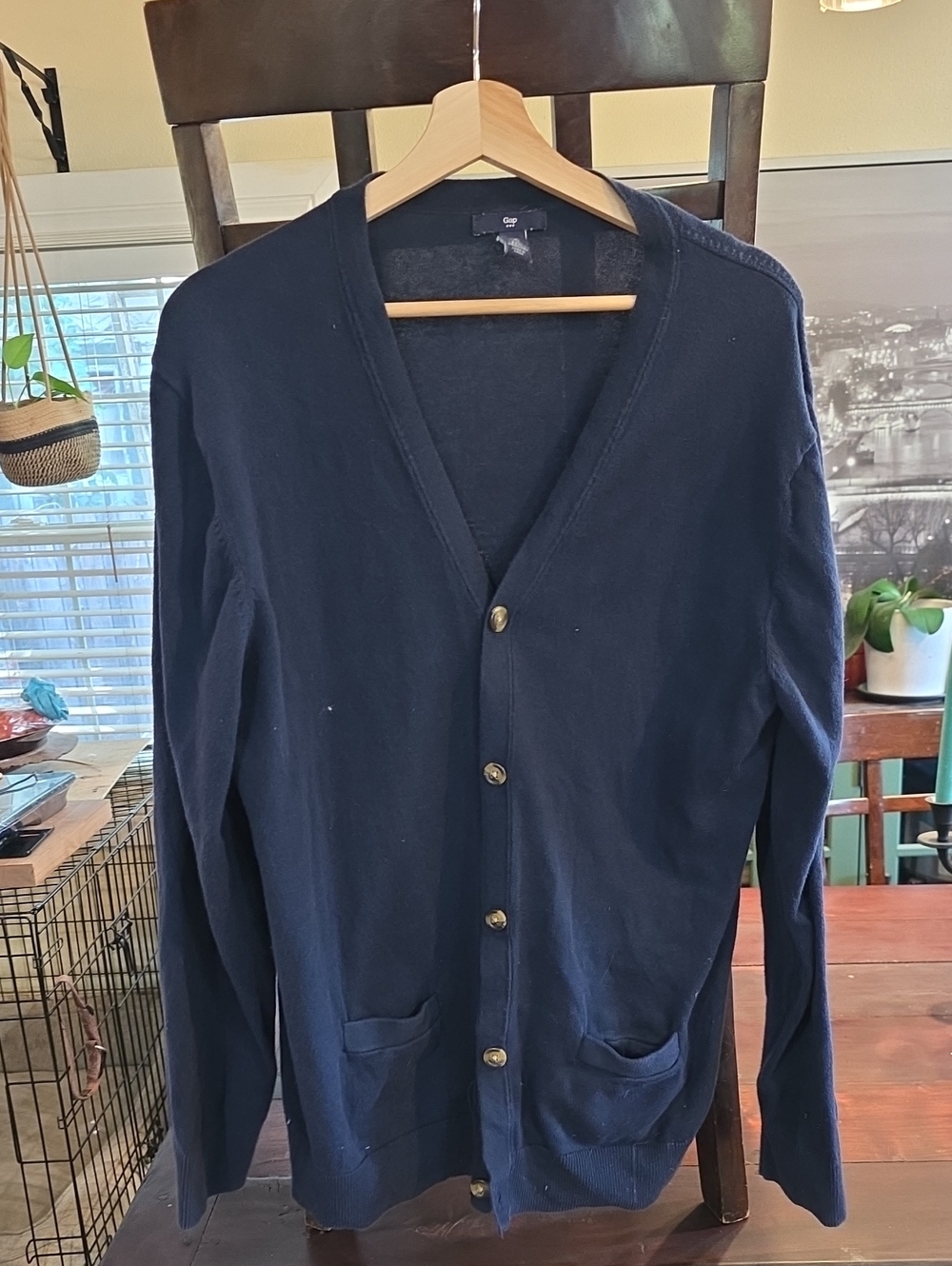 GAP Navy Blue V-Neck Button Front Cardigan